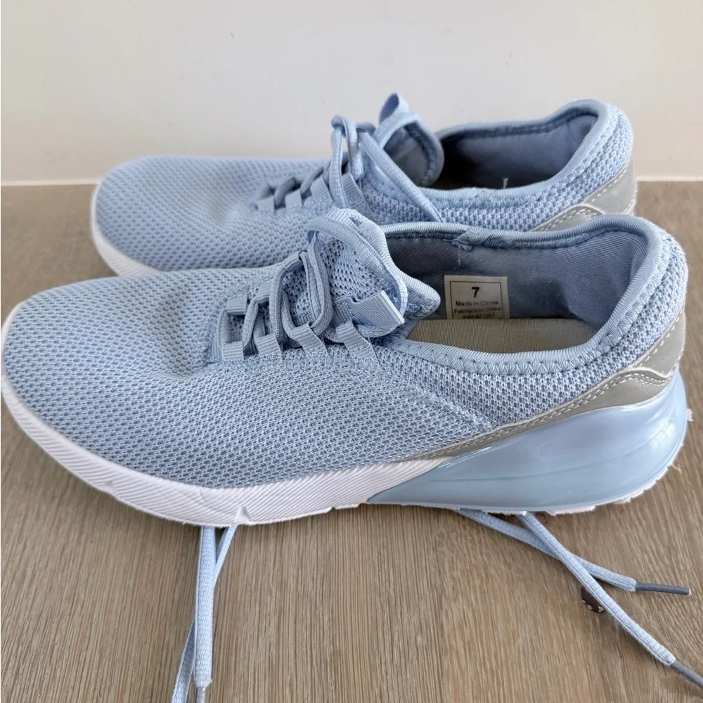 Like New ACX Comfortable Light Blue Knit Sneakers size 7 - Picture 2 of 9